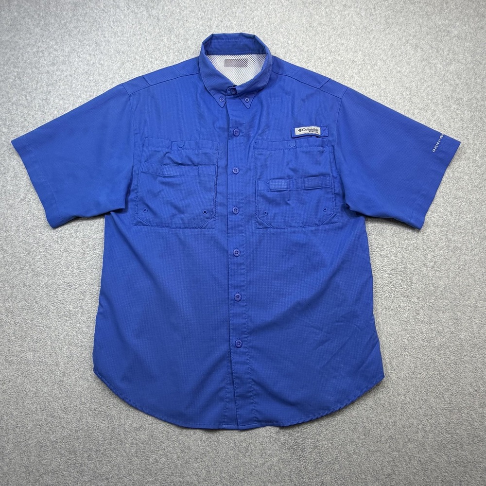 Columbia PFG Tamiami II Shirt Men Medium Blue Short Sleeve Button Fishing Vented